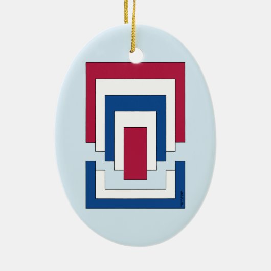 Rechthoek Abstract in rood, wit en blauw Keramisch Ornament (Achterkant)