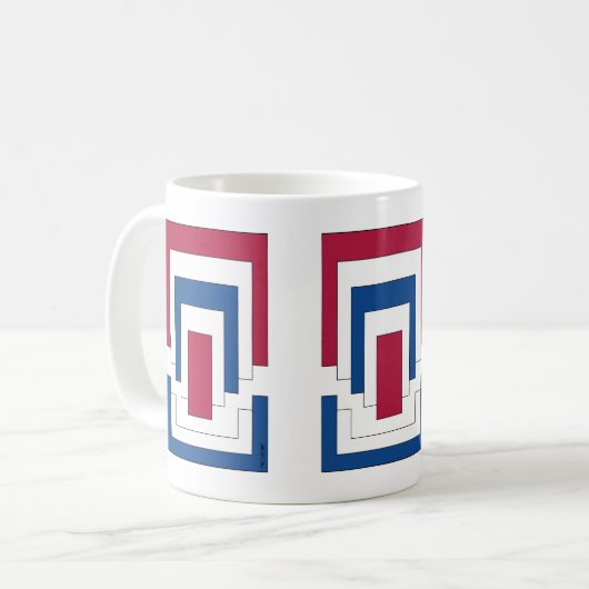 Rechthoek Abstract in rood, wit en blauw Koffiemok (Voorkant links)