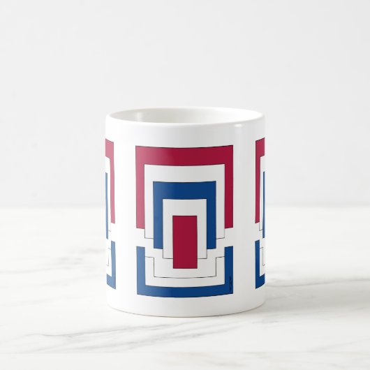 Rechthoek Abstract in rood, wit en blauw Koffiemok (Center)