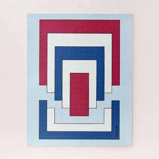 Rechthoek Abstract in rood, wit en blauw Legpuzzel (Verticaal)