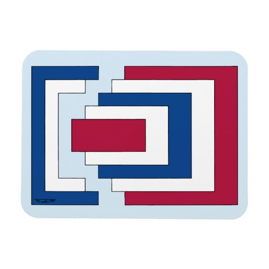 Rechthoek Abstract in rood, wit en blauw Magneet (Horizontaal)