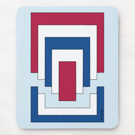 Rechthoek Abstract in rood, wit en blauw Muismat (Voorkant)