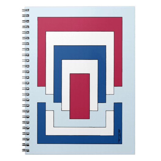 Rechthoek Abstract in rood, wit en blauw Notitieboek (Voorkant)