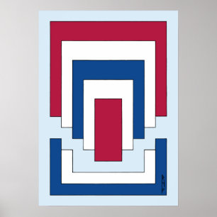 Rechthoek Abstract in rood, wit en blauw Poster