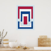 Rechthoek Abstract in rood, wit en blauw Poster (Keuken)