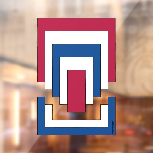 Rechthoek Abstract in rood, wit en blauw Raamsticker (Vel 2)