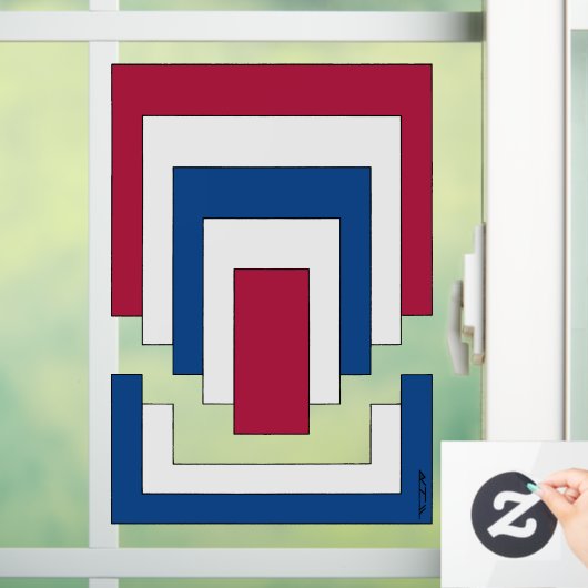 Rechthoek Abstract in rood, wit en blauw Raamsticker (Huis)
