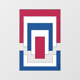 Rechthoek Abstract in rood, wit en blauw Raamsticker