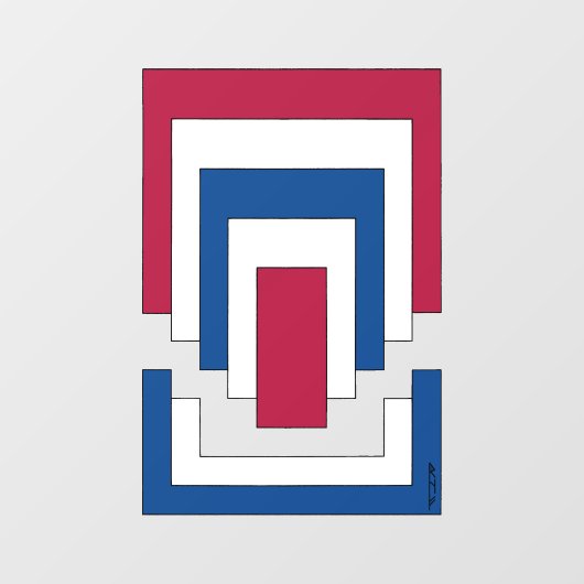 Rechthoek Abstract in rood, wit en blauw Raamsticker (Vel)