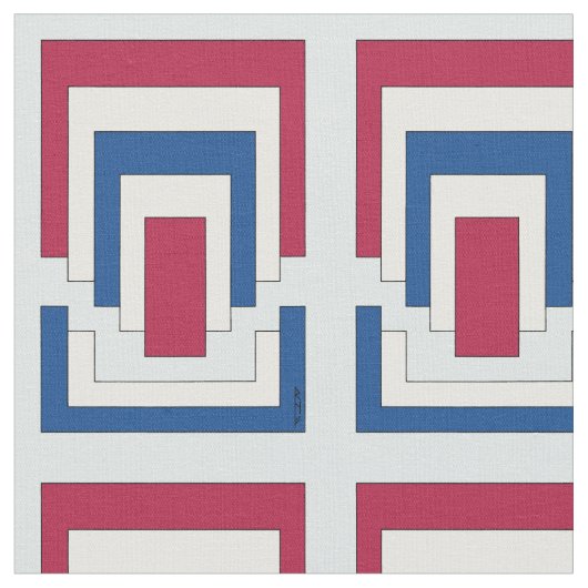 Rechthoek Abstract in rood, wit en blauw Stof (Close Up)