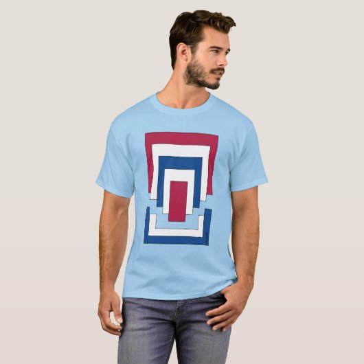 Rechthoek Abstract in rood, wit en blauw T-shirt (Voorkant volledig)