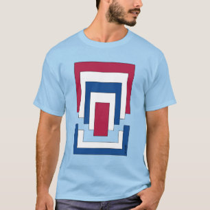 Rechthoek Abstract in Rood, Wit en Blauw T-shirt