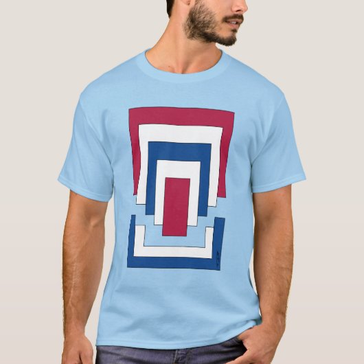 Rechthoek Abstract in rood, wit en blauw T-shirt (Voorkant)