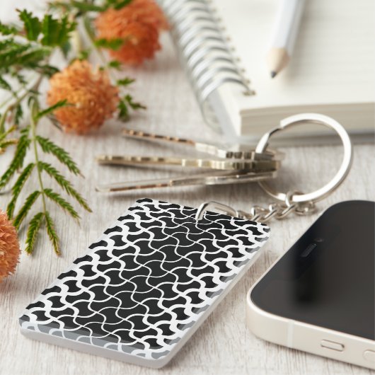 Rechthoek Acryl Zwart & Wit Abstracte Sleutelhange Sleutelhanger (Voorkant Rechts)