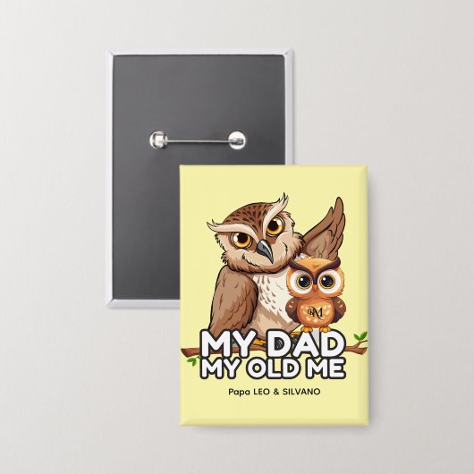 Rechthoek Button: Mijn vader Mijn oude ik (geel) Button (Voorkant / Achterkant)