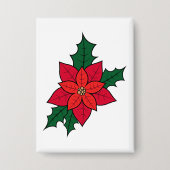 Rechthoek Button pin met een kerst poinsettia (Voorkant)