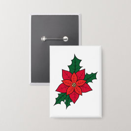 Rechthoek Button pin met een kerst poinsettia