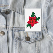 Rechthoek Button pin met een kerst poinsettia (Insitu)