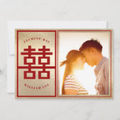 Rechthoek Dubbel Geluk 囍 Chinese Huwelijksfoto Save The Date (Voorkant)