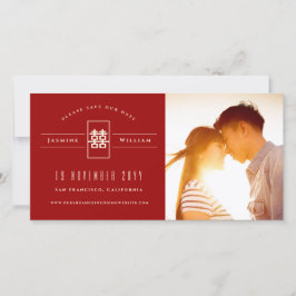 Rechthoek Dubbel Geluk Chinese Huwelijksfoto Save The Date