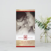Rechthoek Dubbel Geluk Chinese Trouwfoto Bedankkaart (Staand voorkant)