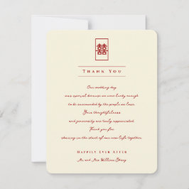 Rechthoek dubbel geluk Foto Chinees bruiloft T Bedankkaart