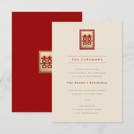 Rechthoek dubbel geluk Gold Chinese bruiloft Kaart (Voorkant / Achterkant)