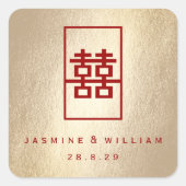 Rechthoek dubbel geluk Gold Chinese bruiloft Vierkante Sticker (Voorkant)