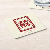 Rechthoek dubbel geluk Klassieke Chinese bruiloft Kartonnen Onderzetters (Schuin)