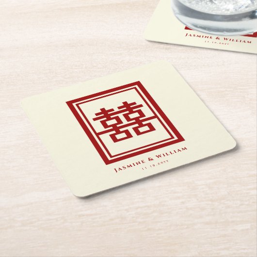 Rechthoek dubbel geluk Klassieke Chinese bruiloft Kartonnen Onderzetters (Schuin)