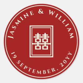 Rechthoek dubbel geluk Klassieke Chinese bruiloft Ronde Sticker