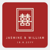 Rechthoek dubbel geluk Klassieke Chinese bruiloft Vierkante Sticker (Voorkant)