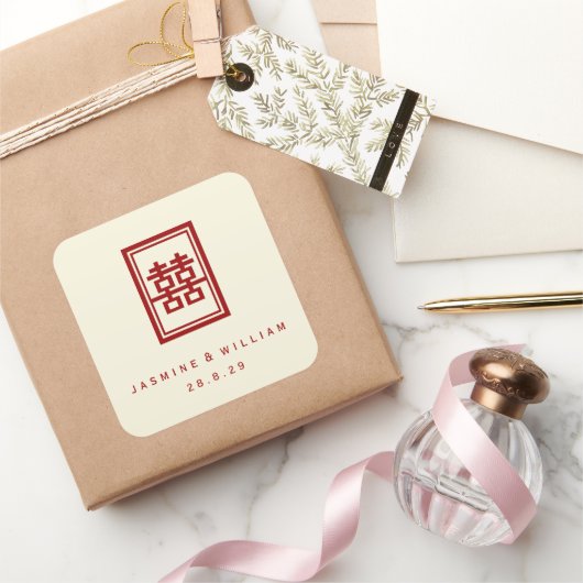 Rechthoek dubbel geluk Klassieke Chinese bruiloft Vierkante Sticker (Geschenken)