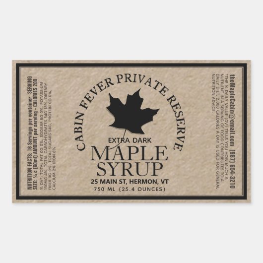 Rechthoek Kraft Maple Syrup met Voedingsfeiten R Rechthoekige Sticker (Voorkant)
