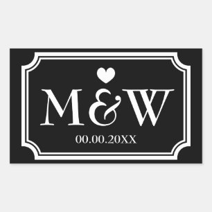Rechthoek monogram bruiloft gunst stickers zegels