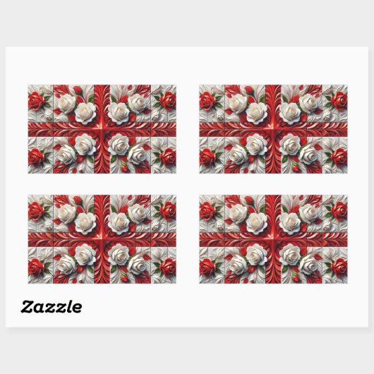 Rechthoek sticker met Engels Rozen Design (Vel)