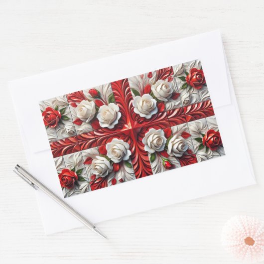Rechthoek sticker met Engels Rozen Design (Envelop)