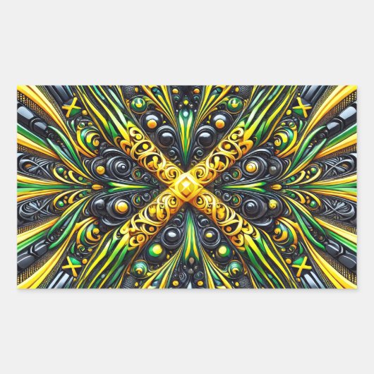 Rechthoek sticker met Jamaicaanse kleuren (Voorkant)