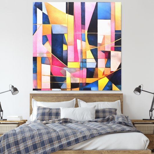 Rechthoeken en Driehoeken Geometrisch Abstract Canvas Afdruk (Insitu (Slaapkamer))