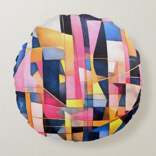 Rechthoeken en Driehoeken Geometrisch Abstract Rond Kussen