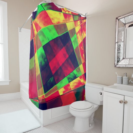 Rechthoeken en vierkantjes, gekleurd douchegordijn (In situ)