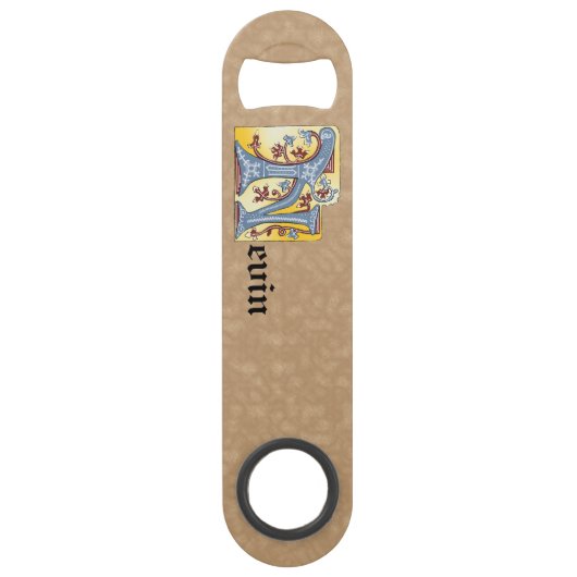 Rechthoekig blauw en rood ijuw, verlicht, letter N Speed Flessenopener (Achterkant)