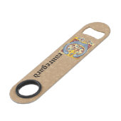 Rechthoekig blauw en rood ijzig, verlicht, letter  speed flessenopener (Voorkant Gekanteld)