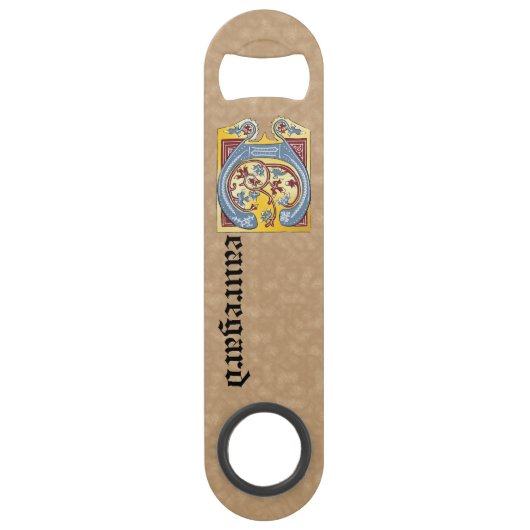 Rechthoekig blauw en rood ijzig, verlicht, letter  speed flessenopener (Voorkant)