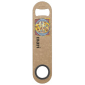 Rechthoekig blauw en rood ijzige verlichte letter  speed flessenopener (Achterkant)