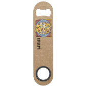 Rechthoekig blauw en rood ijzige verlichte letter  speed flessenopener (Voorkant)