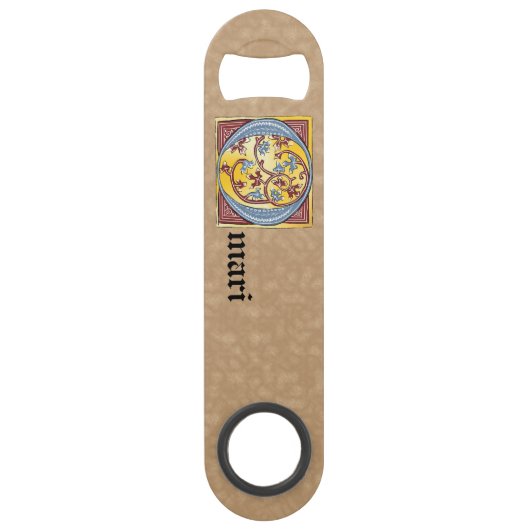 Rechthoekig blauw en rood ijzige verlichte letter  speed flessenopener (Voorkant)