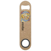 Rechthoekig blauw en rood ijzige verlichte letter  speed flessenopener (Achterkant)