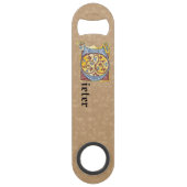 Rechthoekig blauw en rood ijzige verlichte letter  speed flessenopener (Achterkant)