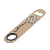 Rechthoekig blauw en rood ijzige verlichte letter  speed flessenopener (Voorkant Gekanteld)